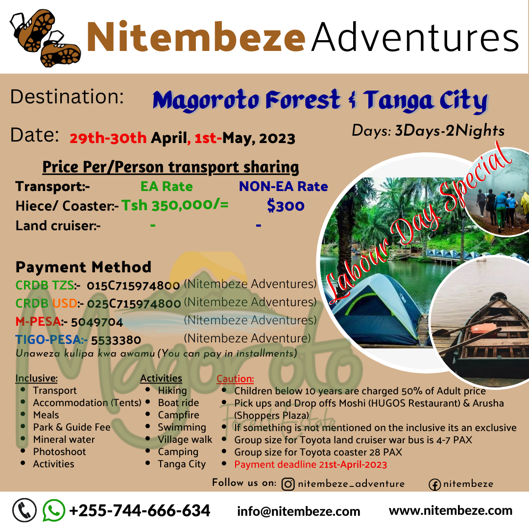 3 Days-Magoroto Forest-Tanga (Easter/Eid SPECIAL)